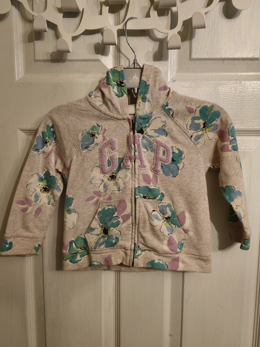 GAP Cream Floral Zip Hoodie with Teal & Purple Flowers